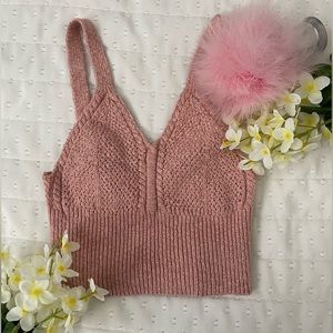Active Usa Crochet Pink Crop Top